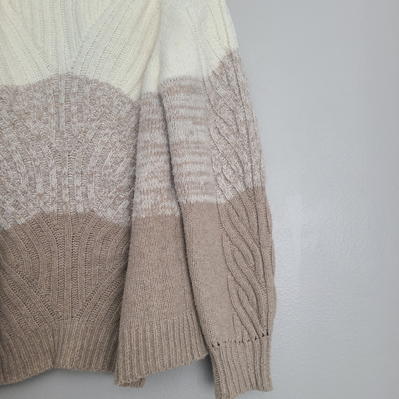 FATE Fuzzy Tan Multicolor Stripe Neutral Minimal Cozy Knit Woven Sweater XL nwt - Picture 5 of 9